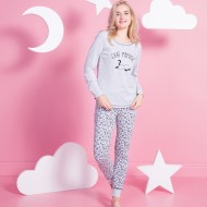 بيجاما نسائي كم طويل لون رمادي