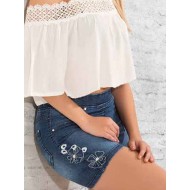 شورت نسائي جينز مطرز لون ازرق EMN-568