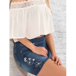 شورت نسائي جينز مطرز لون ازرق EMN-568 شورت نسائي جينز مطرز لون ازرق EMN-568