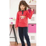 بيجاما بناتي تركية  كم طويل لون احمر HMD-5122