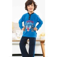 بيجاما ولادي تركية كم طويل لون ازرق HMD-5146