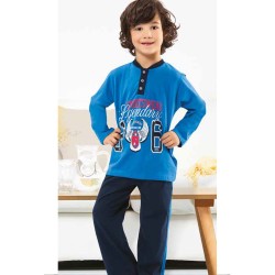 بيجاما ولادي تركية كم طويل لون ازرق HMD-5146