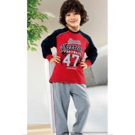 بيجاما ولادي تركية كم طويل لون احمر HMD-5150