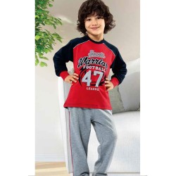 بيجاما ولادي تركية كم طويل لون احمر HMD-5150