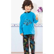 بيجاما ولادي تركية كم طويل لون ازرق فاتح HMD-5153