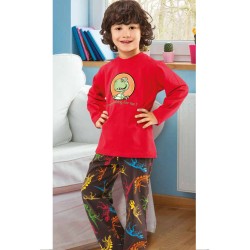 بيجاما ولادي تركية كم طويل لون احمر HMD-5154