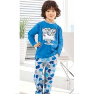 بيجاما ولادي تركية كم طويل لون ازرق HMD-5156