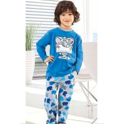 بيجاما ولادي تركية كم طويل لون ازرق HMD-5156