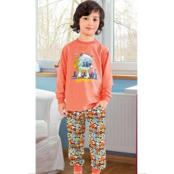 بيجاما ولادي تركية كم طويل لون السلمون HMD-5238