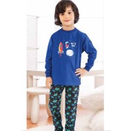 بيجاما ولادي تركية كم طويل لون ازرق HMD-5240