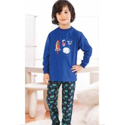 بيجاما ولادي تركية كم طويل لون ازرق HMD-5240