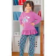 بيجاما بناتي تركية  كم طويل لون زهري فاتح HMD-5266