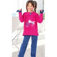 بيجاما بناتي تركية  كم طويل لون زهري غامق HMD-5269