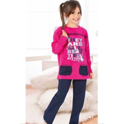 بيجاما بناتي تركية كم طويل لون زهري غامق HMD-5274 بيجاما بناتي تركية كم طويل لون زهري غامق HMD-5274