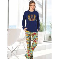 بيجاما بناتي تركية  كم طويل لون ازرق غامق HMD-5290