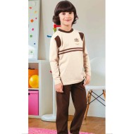 بيجاما ولادي تركية كم طويل لون بيج HMD-5348