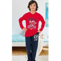 بيجاما ولادي تركية كم طويل لون احمر HMD-5427