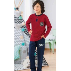 بيجاما ولادي تركية كم طويل لون عنابي HMD-5430