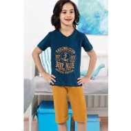 بيجاما كابري ولادي تركية لون بترولي HMD-5433