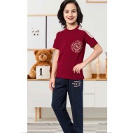 بيجاما ولادي تركية نصف كم لون عنابي HMD-5445