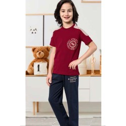 بيجاما ولادي تركية نصف كم لون عنابي HMD-5445