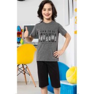 بيجاما كابري ولادي تركية لون رمادي غامق HMD-5447