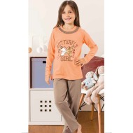 بيجاما بناتي تركية  كم طويل لون السلمون HMD-6041