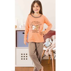 بيجاما بناتي تركية كم طويل لون السلمون HMD-6041 بيجاما بناتي تركية كم طويل لون السلمون HMD-6041