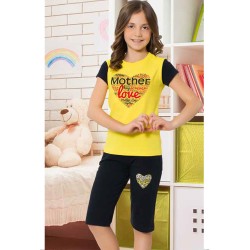 بيجاما كابري بناتي تركية لون اصفر HMD-6079 بيجاما كابري بناتي تركية لون اصفر HMD-6079