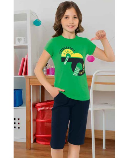 بيجاما كابري بناتي تركية لون اخضر HMD-6080