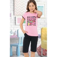 بيجاما كابري بناتي تركية لون زهري فاتح HMD-6084