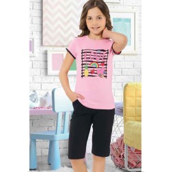 بيجاما كابري بناتي تركية لون زهري فاتح HMD-6084 بيجاما كابري بناتي تركية لون زهري فاتح HMD-6084