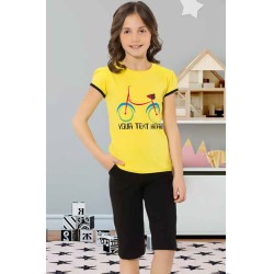 بيجاما كابري بناتي تركية لون اصفر HMD-6085 بيجاما كابري بناتي تركية لون اصفر HMD-6085