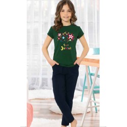 بيجاما بناتي تركية نصف كم لون اخضر غامق HMD-6090 بيجاما بناتي تركية نصف كم لون اخضر غامق HMD-6090