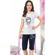 بيجاما كابري بناتي تركية لون ابيض HMD-6105