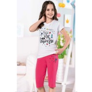 بيجاما كابري بناتي تركية لون ابيض HMD-6106