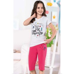 بيجاما كابري بناتي تركية لون ابيض HMD-6106 بيجاما كابري بناتي تركية لون ابيض HMD-6106