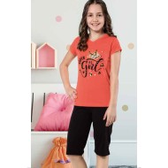 بيجاما كابري بناتي تركية لون السلمون HMD-6108