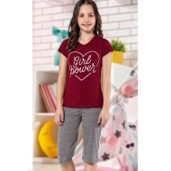 بيجاما كابري بناتي تركية لون عنابي HMD-6109