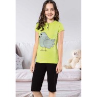 بيجاما كابري بناتي تركية لون كيوي HMD-6112