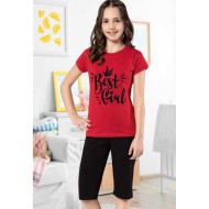 بيجاما كابري بناتي تركية لون احمر HMD-6116