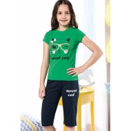 بيجاما كابري بناتي تركية لون اخضر HMD-6117