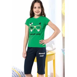 بيجاما كابري بناتي تركية لون اخضر HMD-6117 بيجاما كابري بناتي تركية لون اخضر HMD-6117