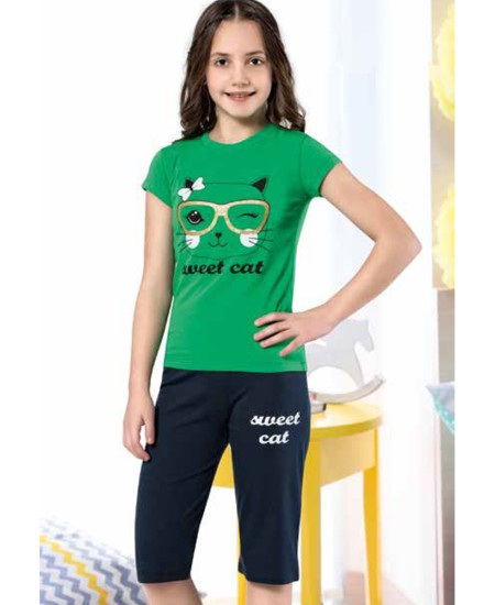 بيجاما كابري بناتي تركية لون اخضر HMD-6117
