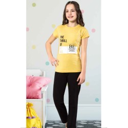 بيجاما بناتي تركية نصف كم لون اصفر HMD-6125 بيجاما بناتي تركية نصف كم لون اصفر HMD-6125