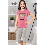 بيجاما كابري بناتي تركية لون زهري HMD-6126