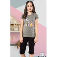 بيجاما كابري بناتي تركية لون رمادي HMD-6128