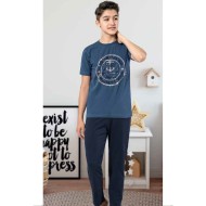 بيجاما ولادي تركية نصف كم لون ازرق غامق HMD-7071