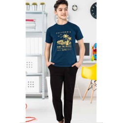 بيجاما ولادي تركية نصف كم لون ازرق غامق HMD-7079