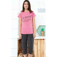 بيجاما كابري بناتي تركية لون زهري HMD-8057